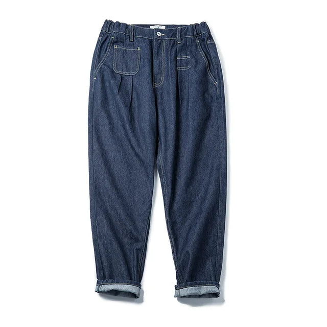 Vintage Thin Pleated Baggy Jeans