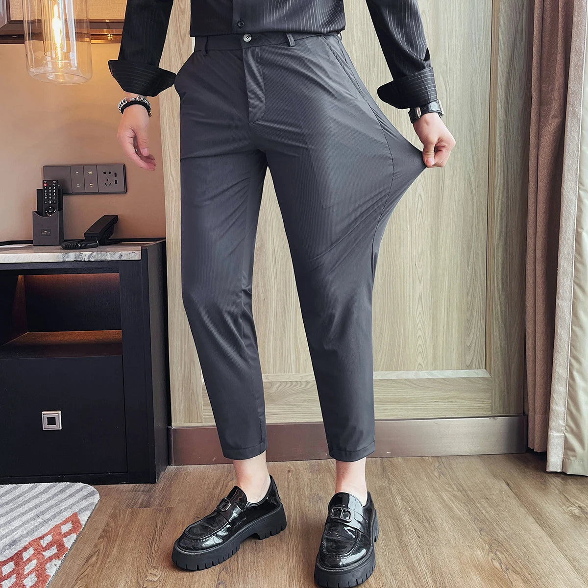 High-Elasticity Ice Silk Solid Trousers