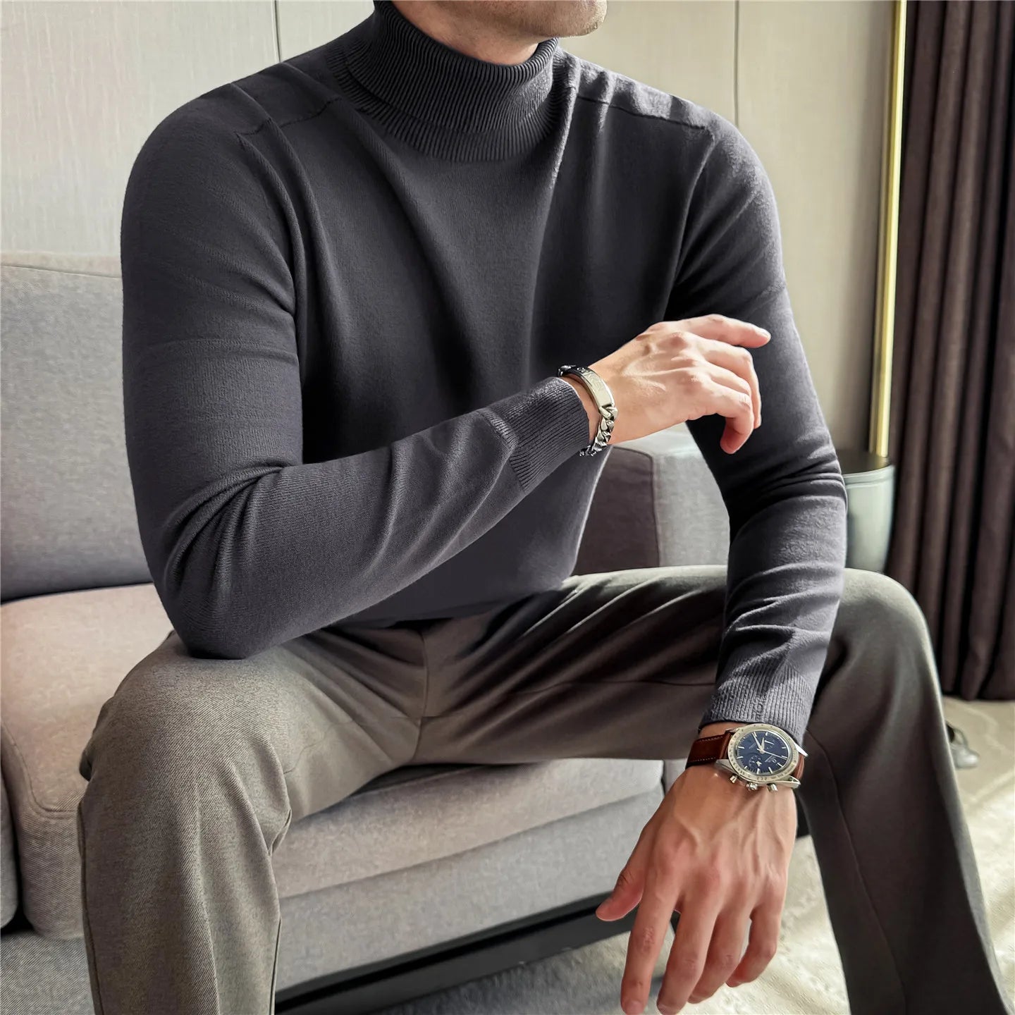 Elegant Solid Slim Turtleneck Sweater