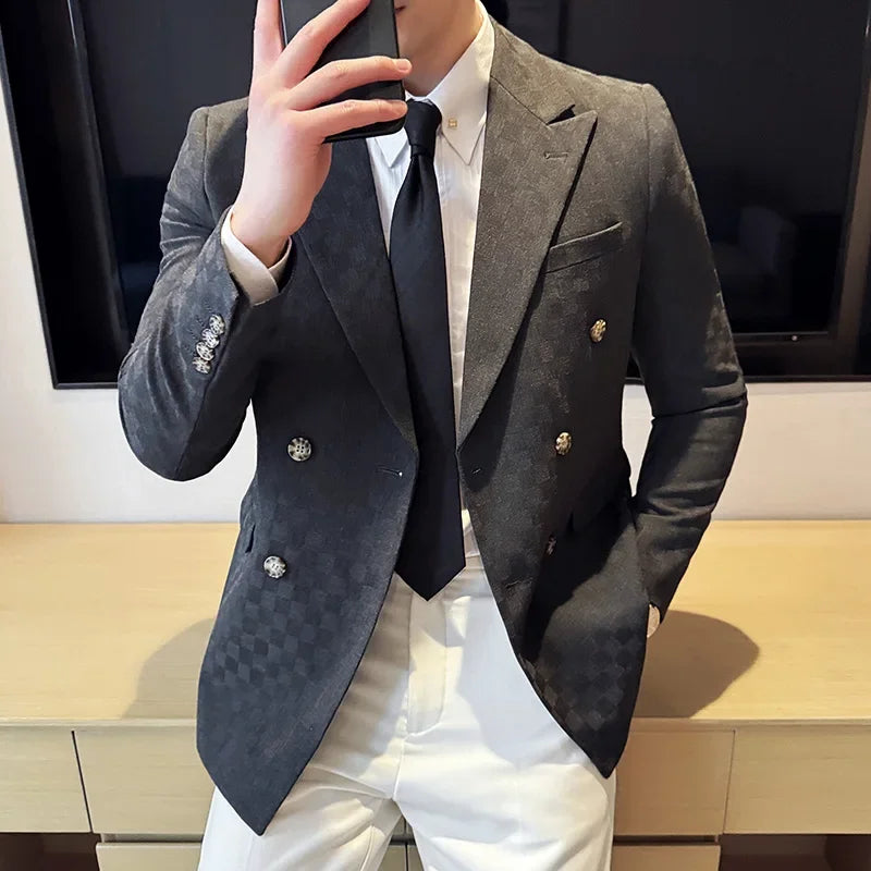 Double Breasted Checkered Men's Blazer