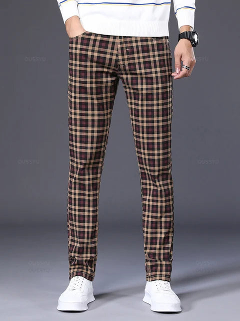 Classic Plaid Flat Front Trousers