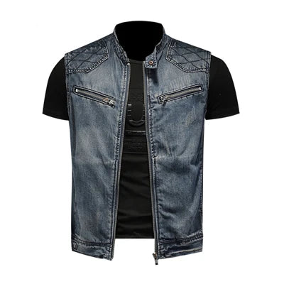 Retro Ripped Hollow Denim Zipper Vest