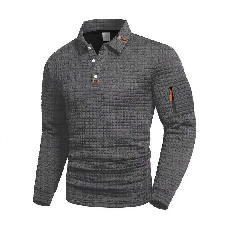 Arm Pocket Solid Turn-down Collar Polo Shirt