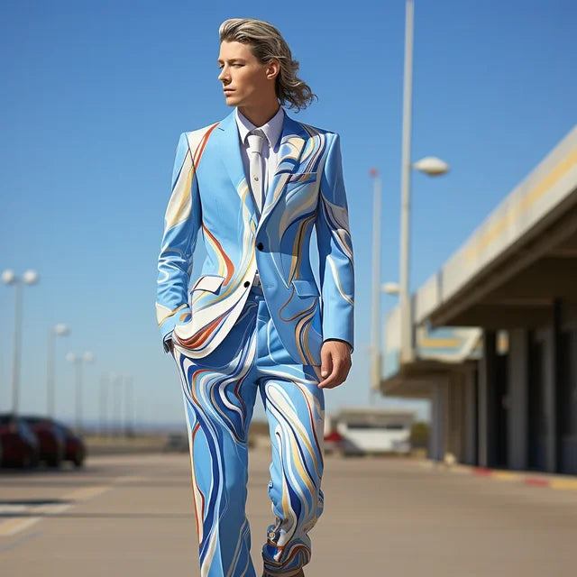 Color Block Lapel Digital Printed Suit