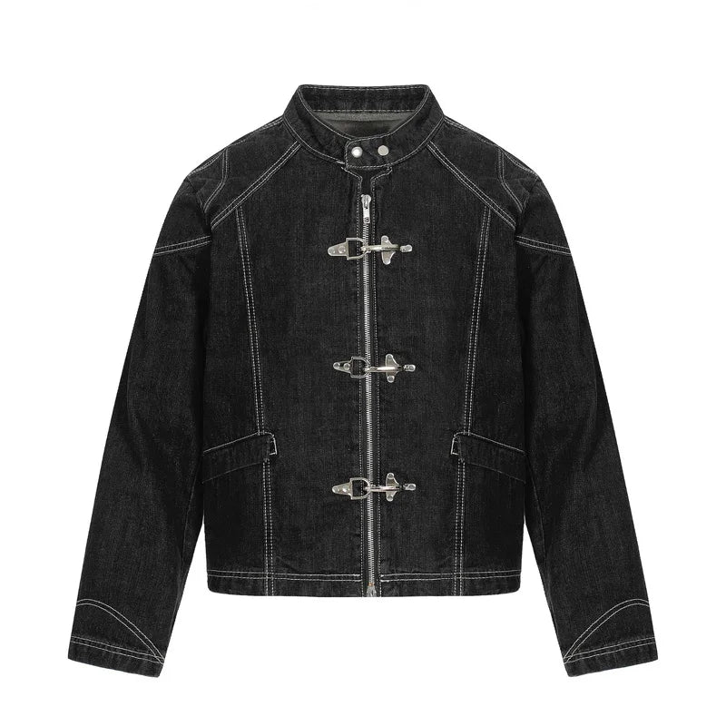 Metal Plane Buckle Denim Jacket