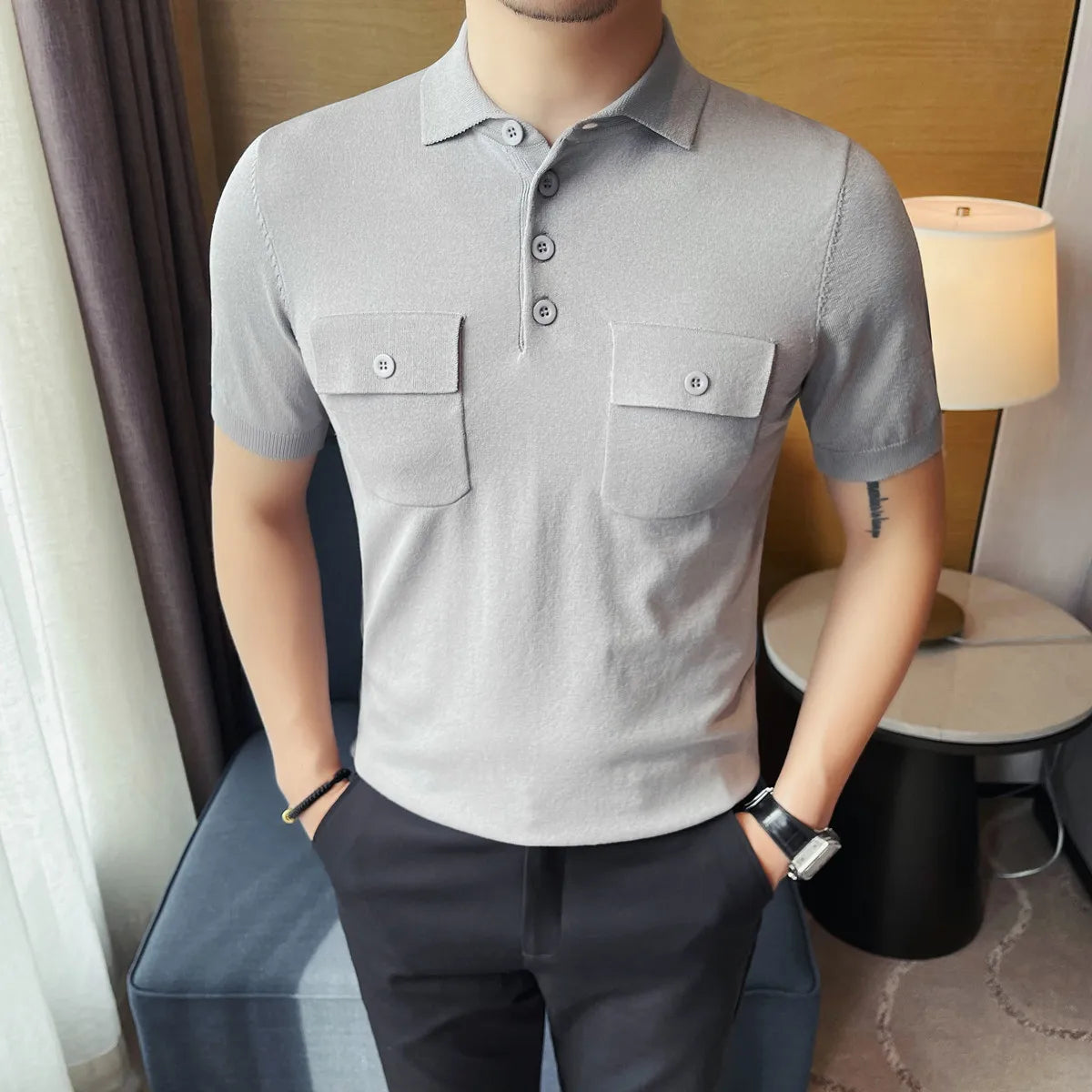 Double Pockets Slim Fit Polo Shirt