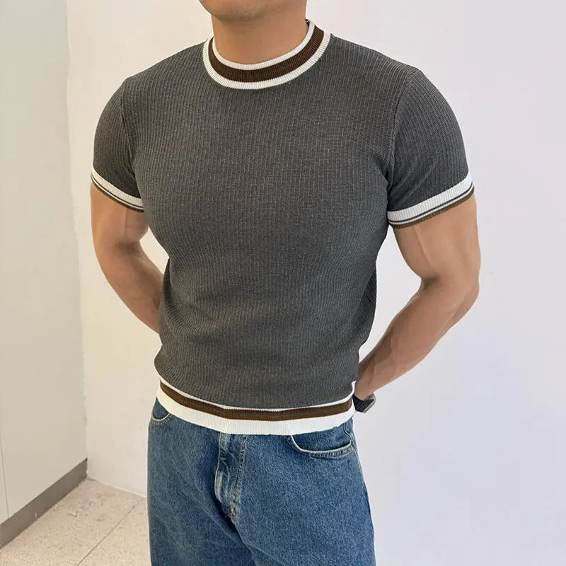 Line Round Neck Casual Pullover T-Shirt