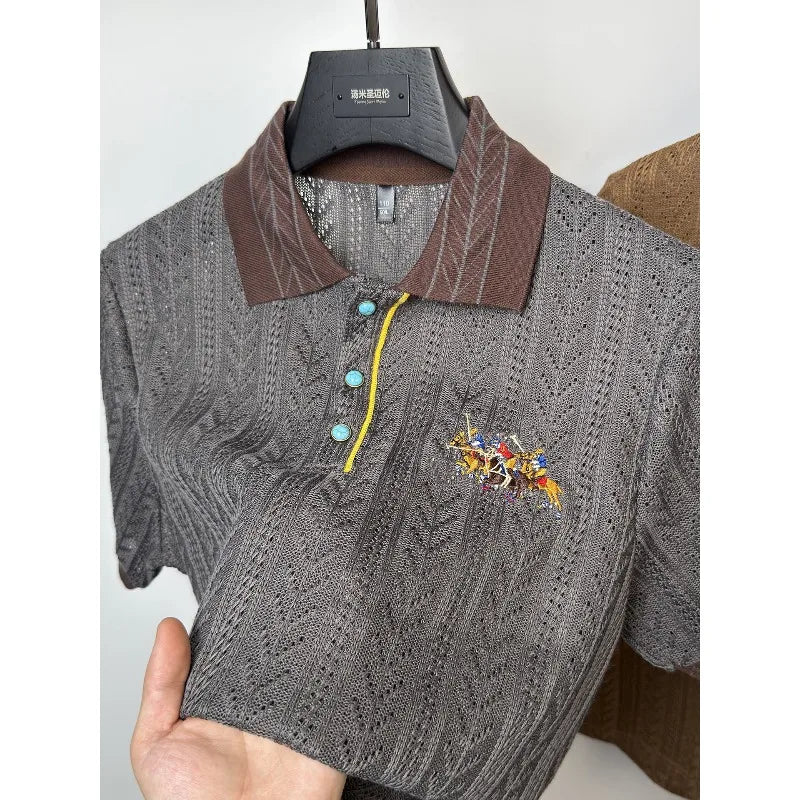 Embroidery Jacquard Knitted Polo Shirt