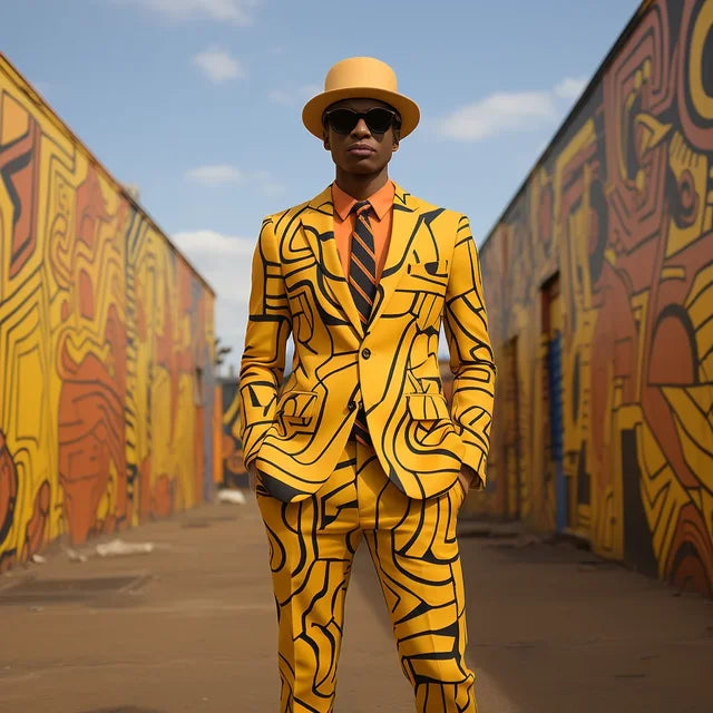 Color Block Lapel Digital Printed Suit