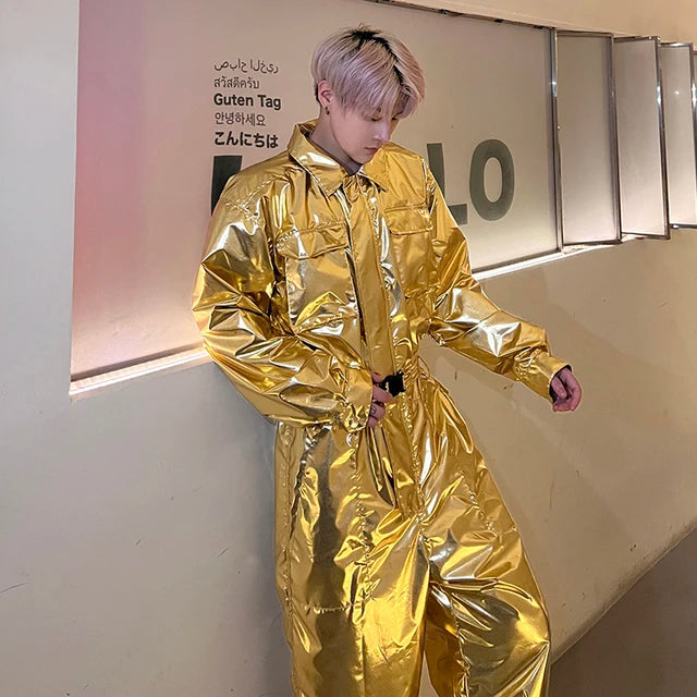 Metallic Color Shiny Loose Jumpsuit