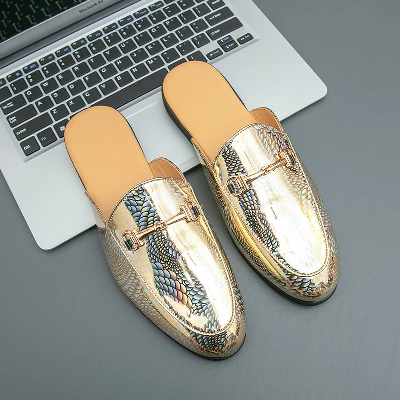 Holographic Snake Skin Pattern Mules Shoes
