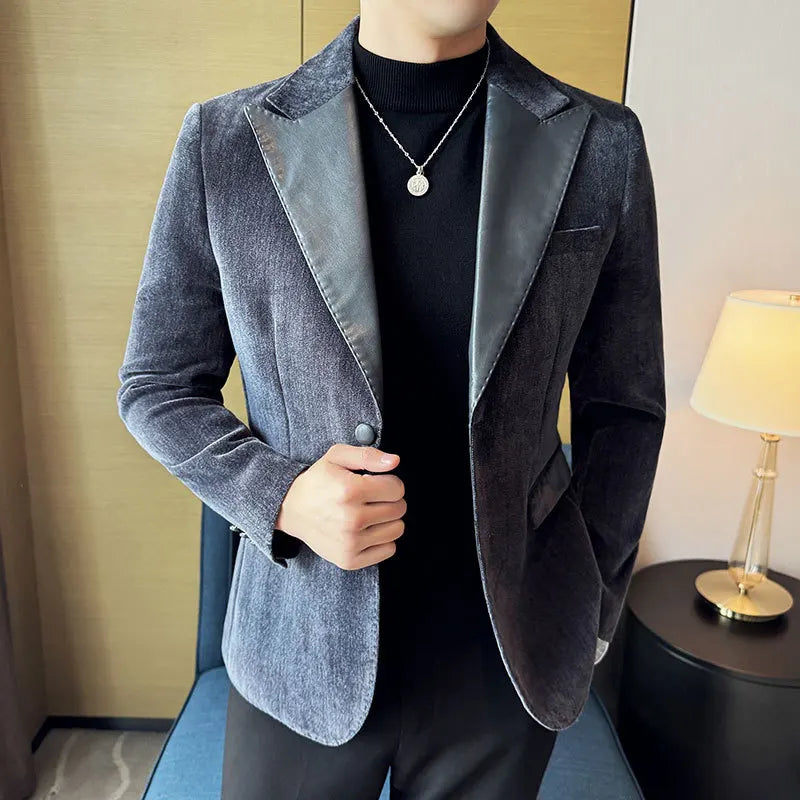 Splicing Leather Neck Men's Blazer