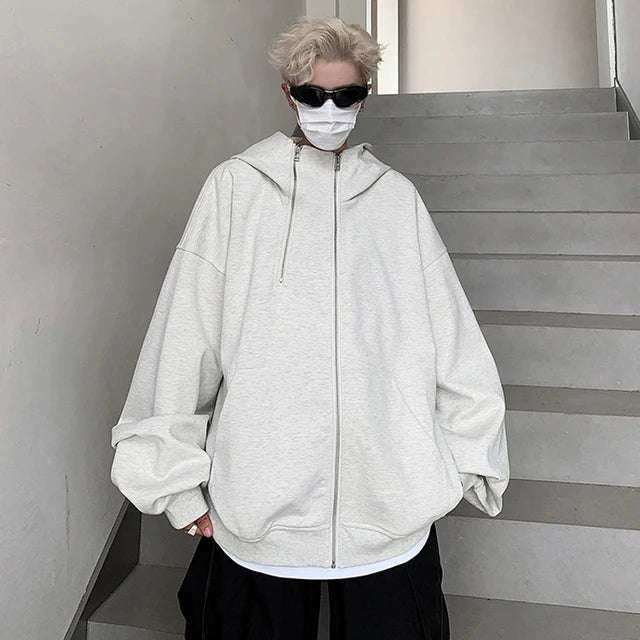 Solid Color Double Zipper Hoodies