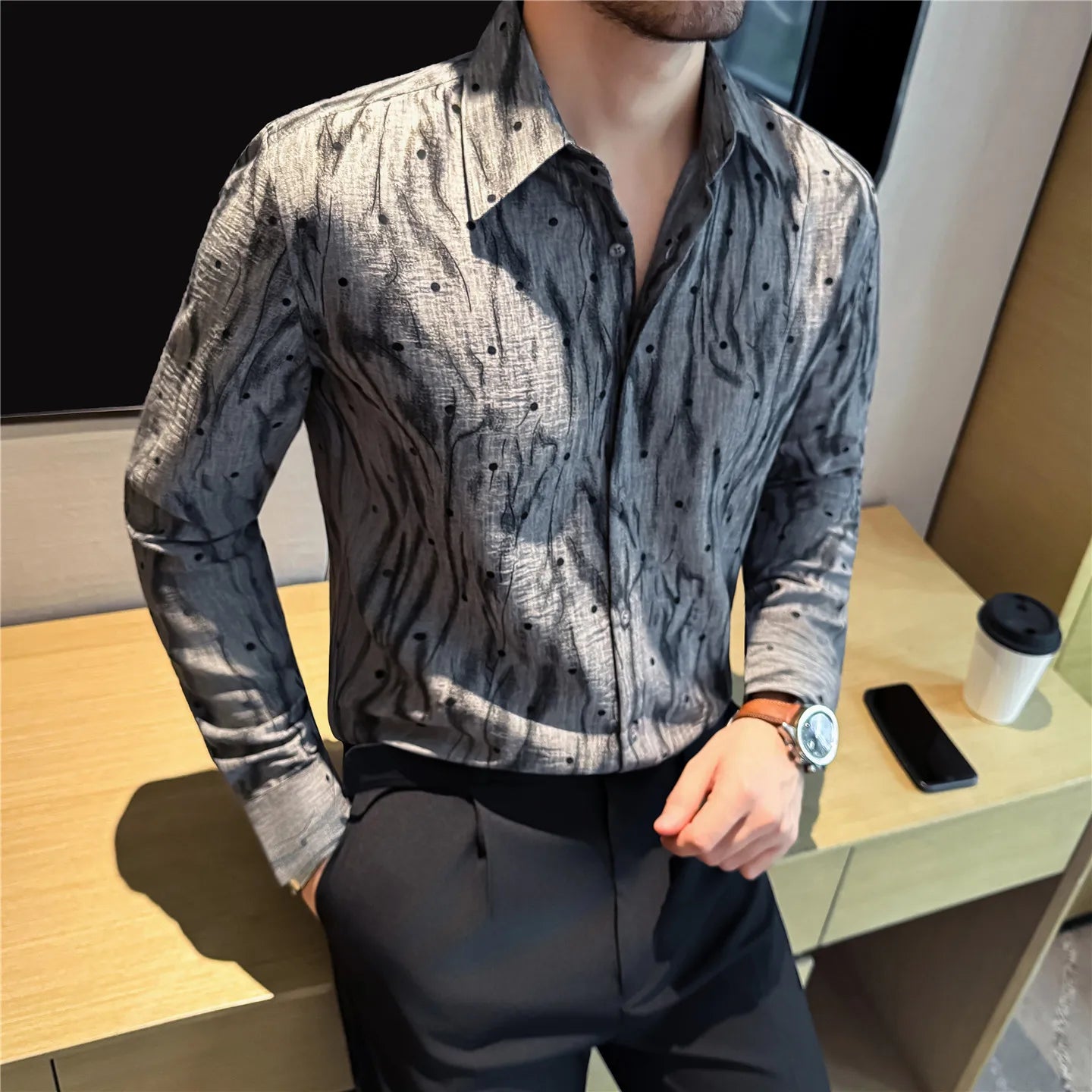 Striped Polka Dot Jacquard Shirt