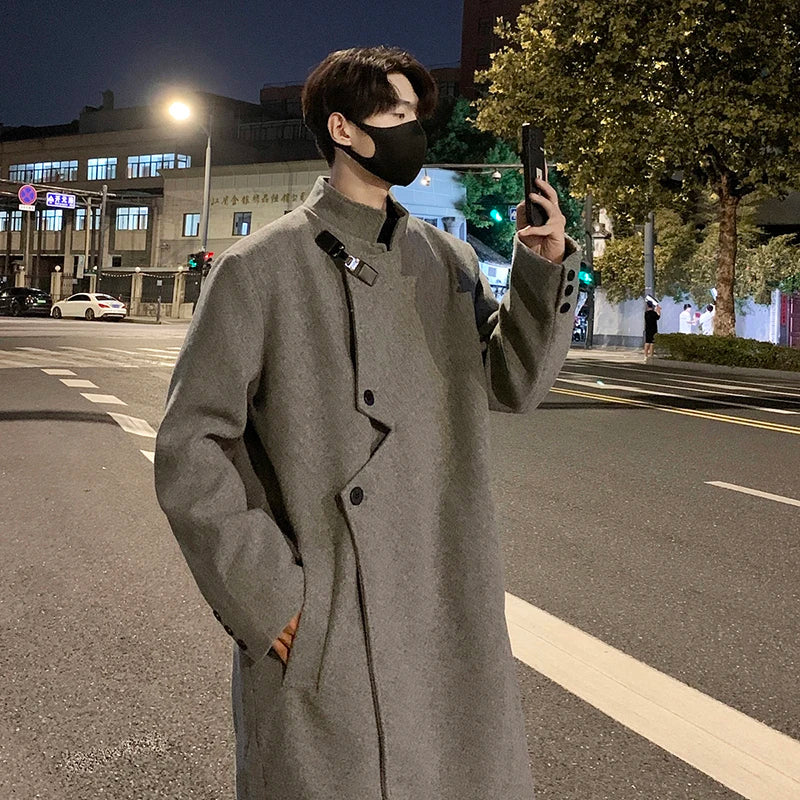 Stand Collar Irregular Metal Buckle Coat