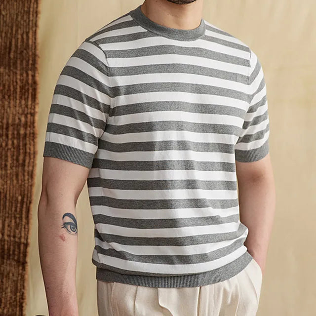 Trendy Striped Contrast Breathable T-Shirt