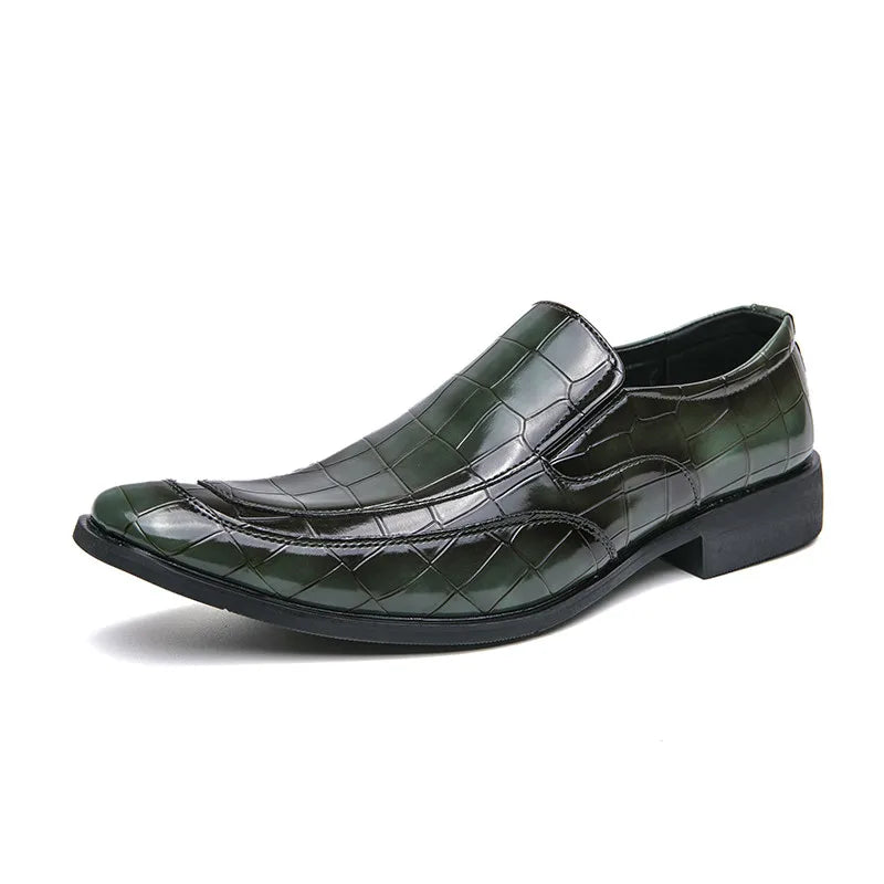 Square-Toe Crocs Skin Pattern Leather Loafers