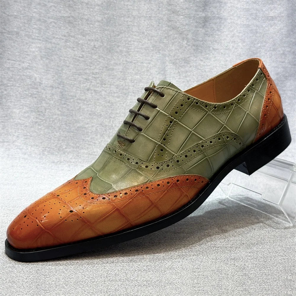 Men's Genuine Leather Wingtip Oxfords Shoes