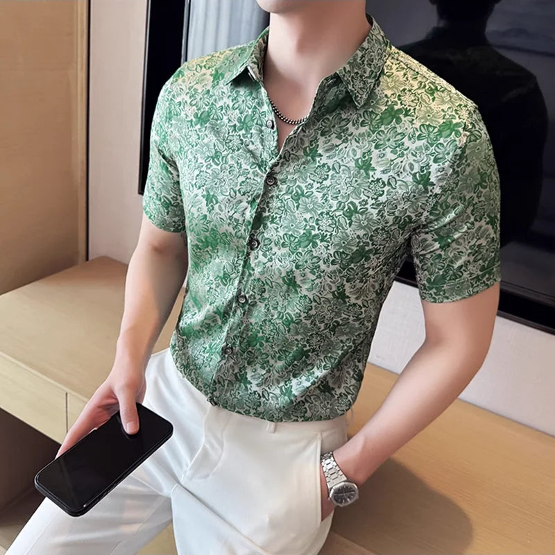 Ice Silk Flower Men's Short Sleeve Shirt