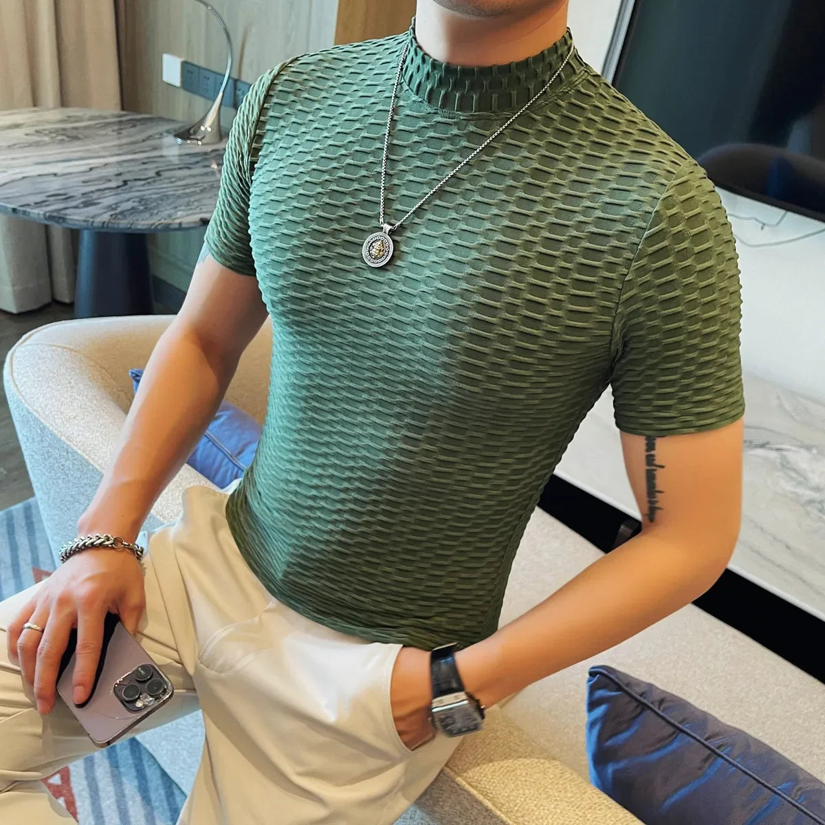 Half High Collar Slim Fit Casual Tee