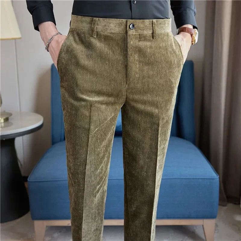 Velvet Solid Slim Fit Trousers
