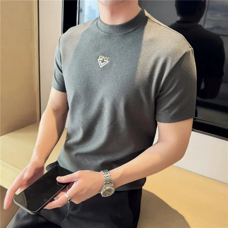 Mini Embroidery Round Neck Men's T-Shirt