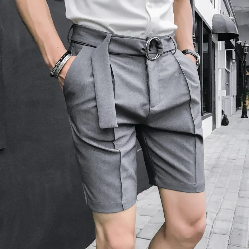 Pleated Solid Color Suit Shorts