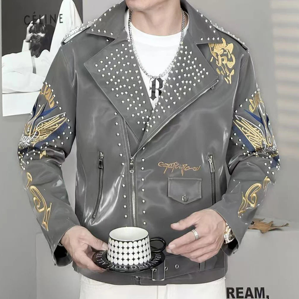 Rivet Decoration Embroidery Punk Jacket