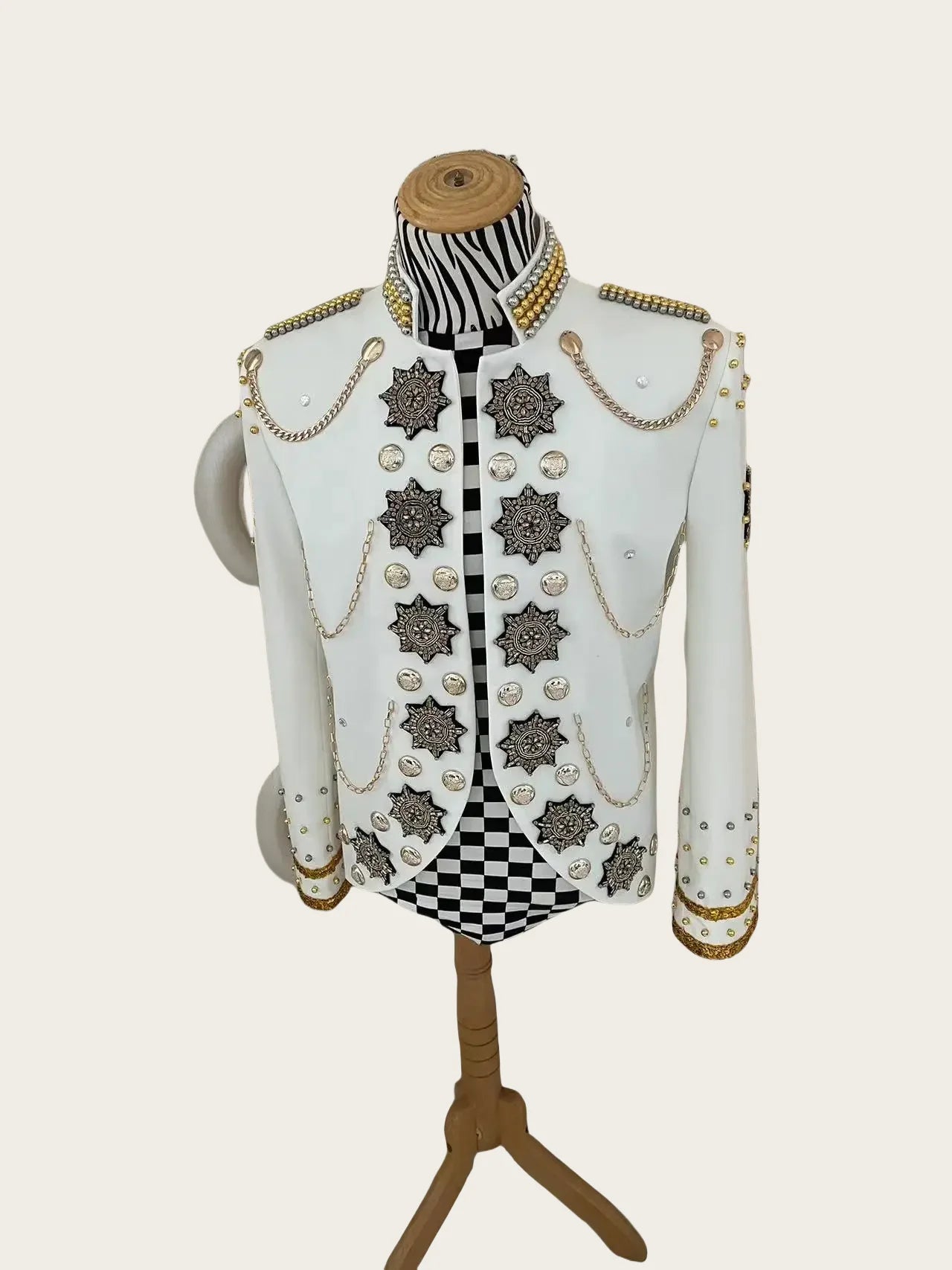 Metal Chain Rhinestone Costumes Blazer