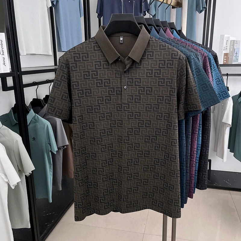 Jacquard Maze Pattern Men's Polo Shirt