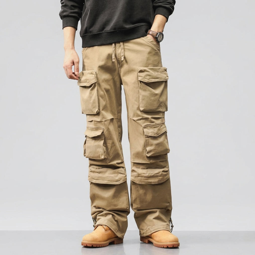 Multi Pocket Solid Loose Cargo Pants