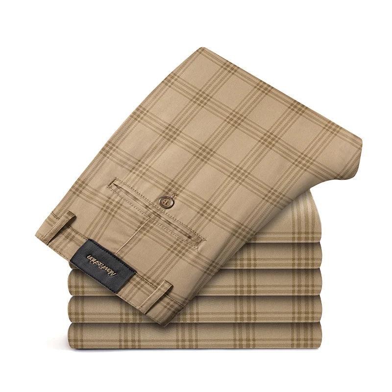 Plaid Slim Fit Straight Pants