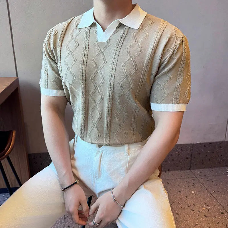 Elastic Knitted Casual Short Sleeved Polo Shirt