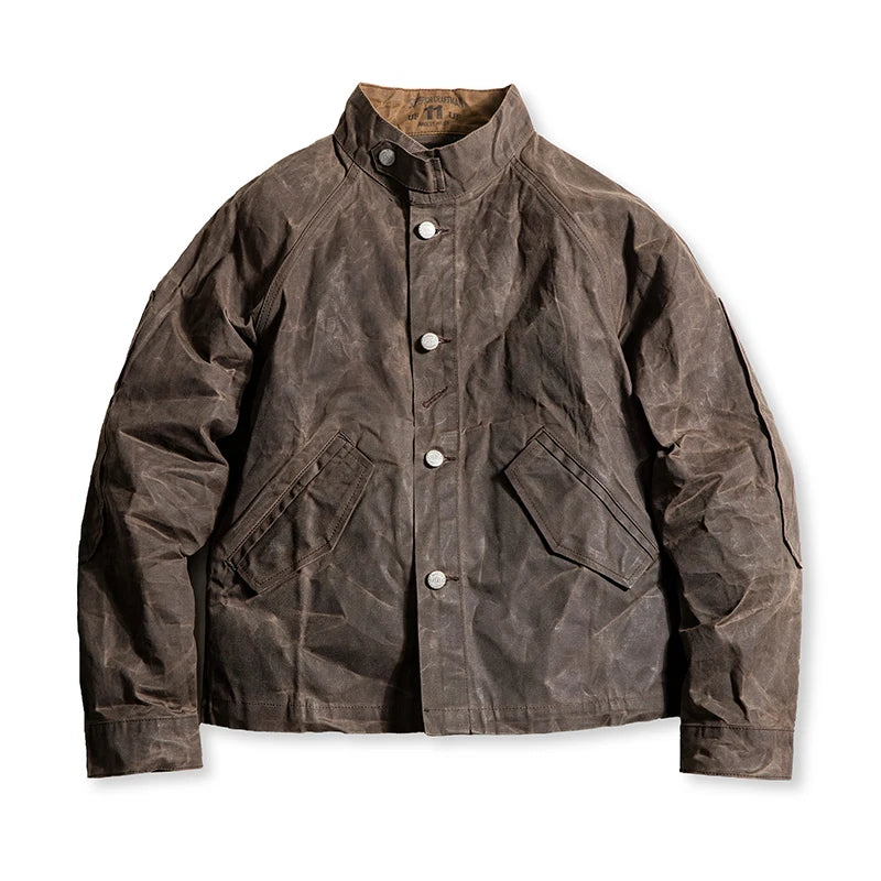 Retro Stand Collar Oil Waxed Jacket