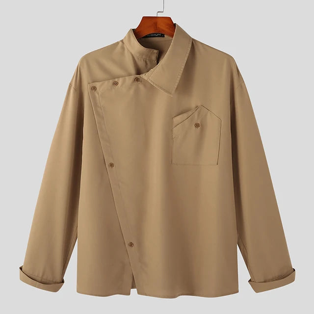 Solid Irregular Stand Collar Shirt