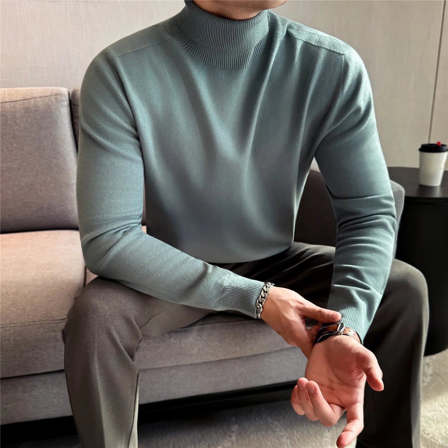 Elegant Solid Slim Turtleneck Sweater