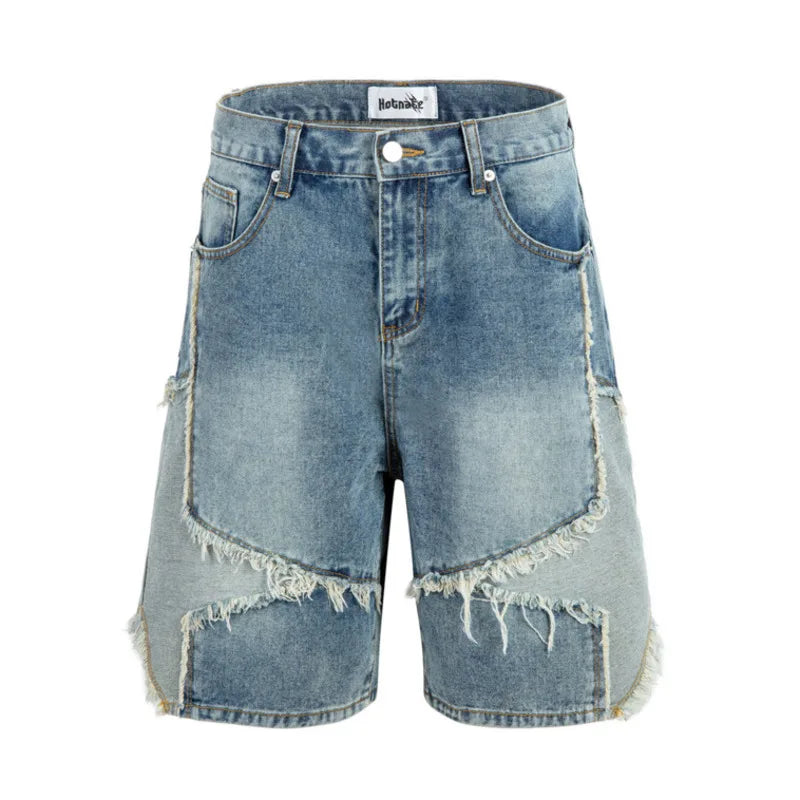 Pentagram Splicing Patchwork Denim Shorts
