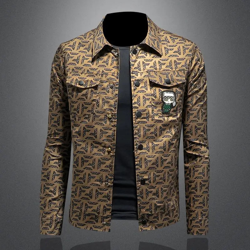 Brown Geometric Pattern Men's Jacket