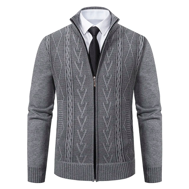 Casual Geometric Pattern Zipper Cardigan
