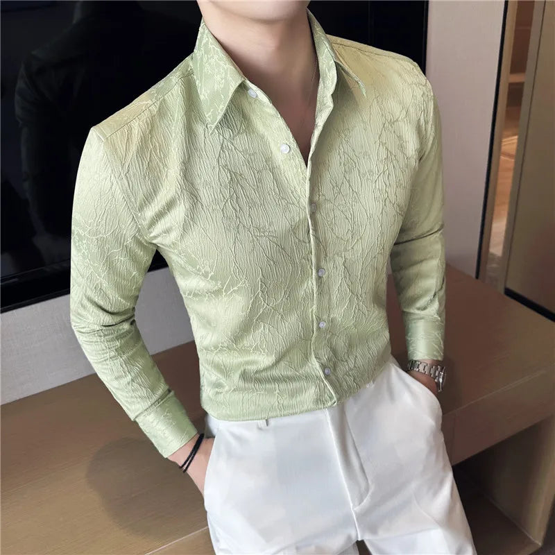 Flower Pattern Jacquard Slim-Fit Shirt