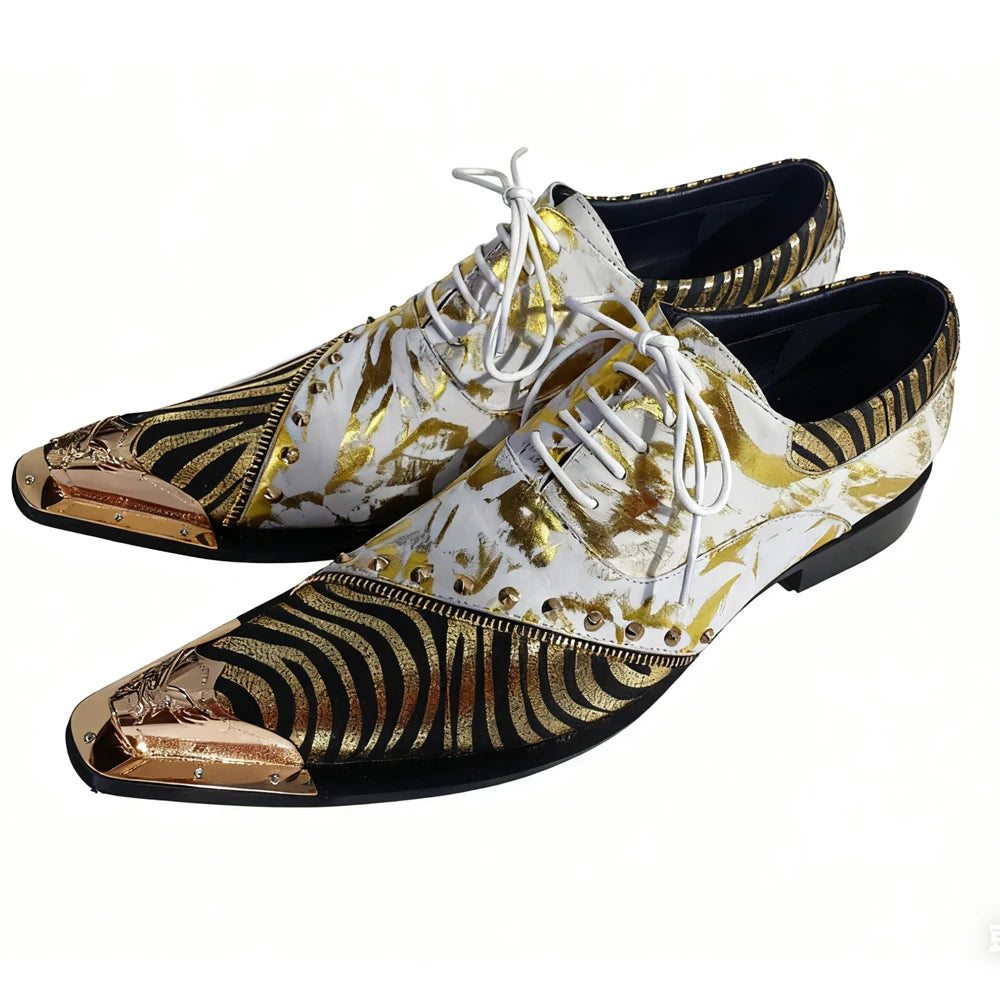 Gold Foil Zebra Print Metal Toe Shoes