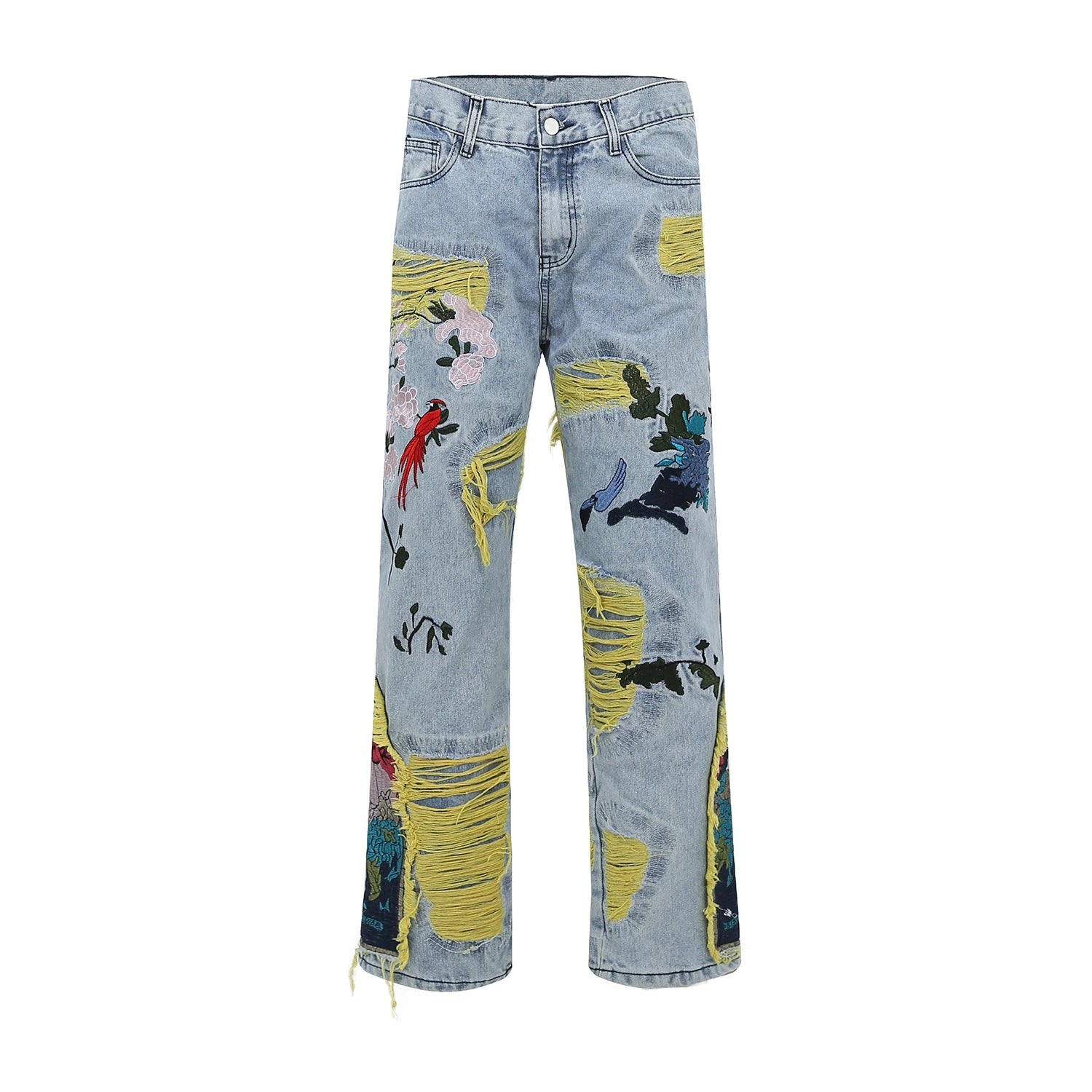 Painting Embroidered Patch Ripped Jeans