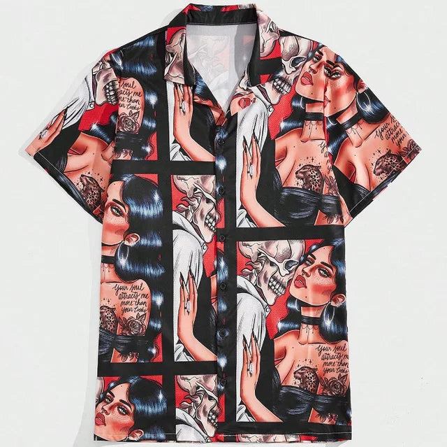 Summer Printed Shirt Lapel Collar Shirt