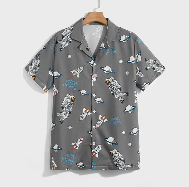 Astronaut Printed Lapel Collar Shirt