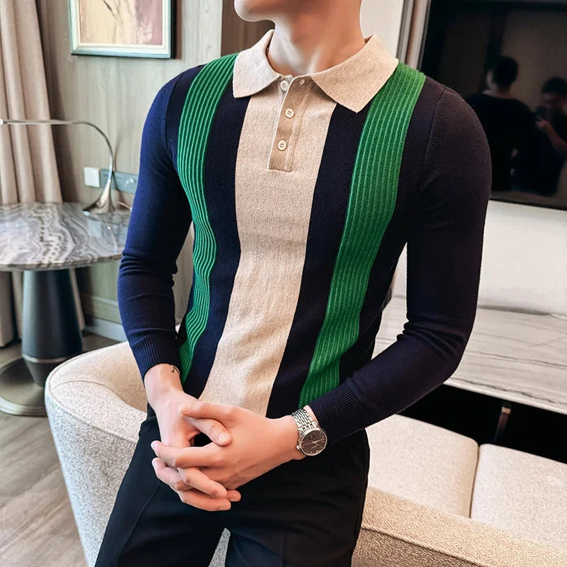 Stripe Knitted Slim Fit Polo Shirt