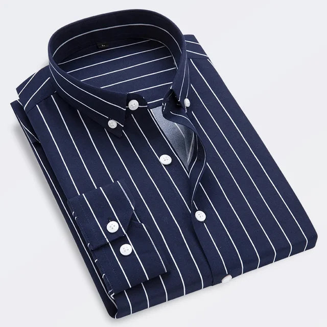 Striped Cotton Microfiber Long-Sleeve Shirt