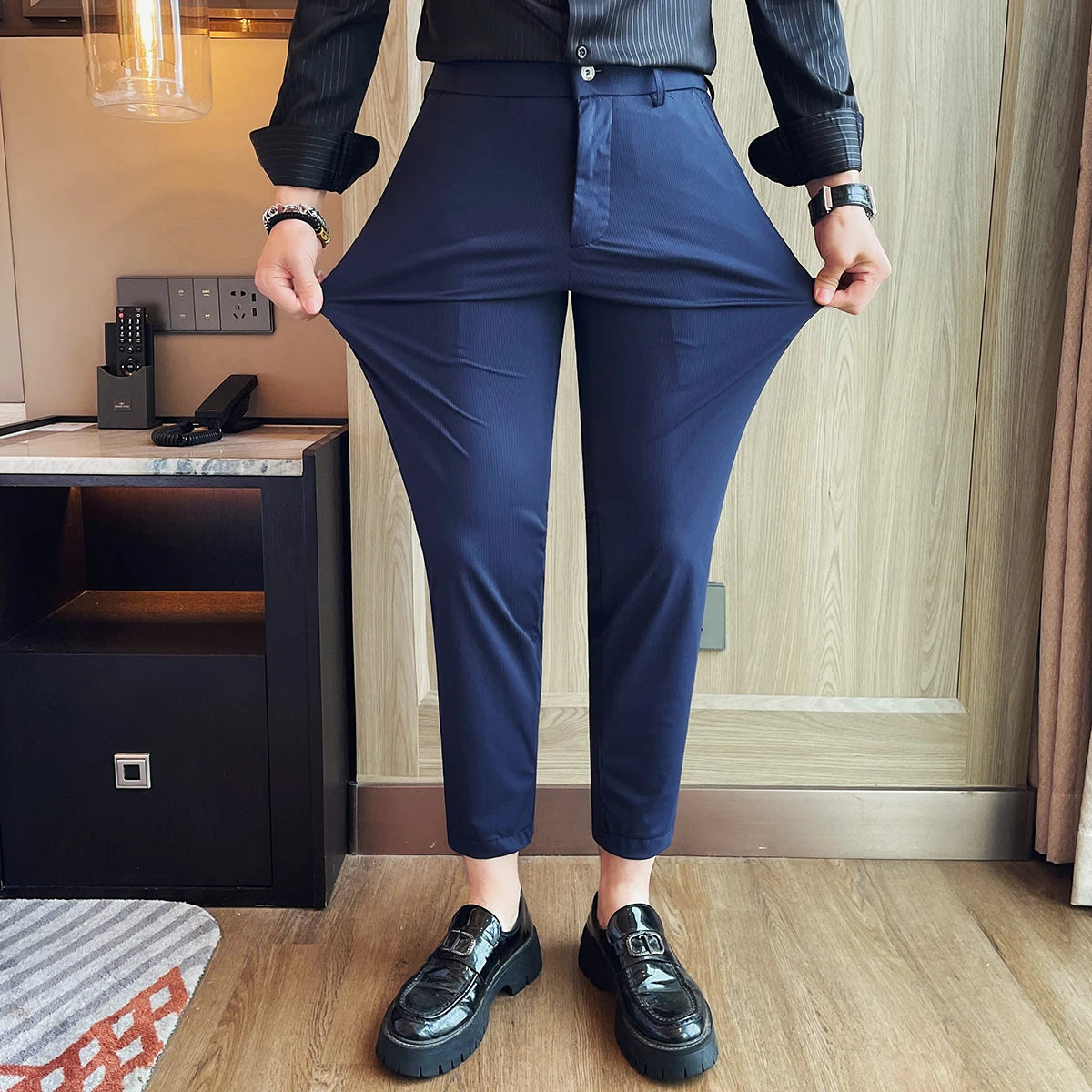 High-Elasticity Ice Silk Solid Trousers