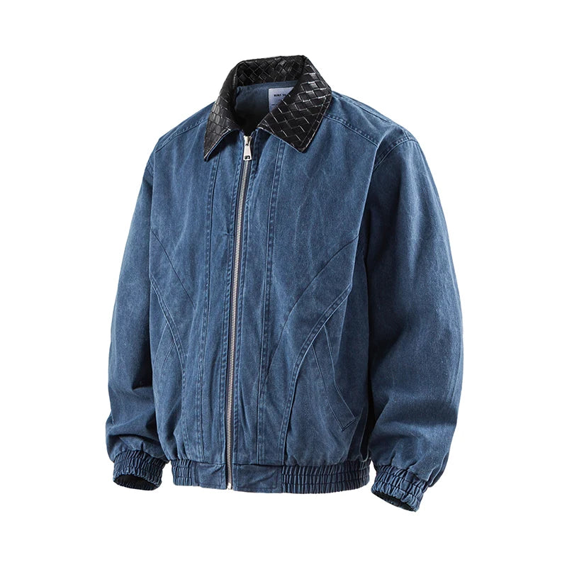 Plaid Leather Collar Solid Jacket