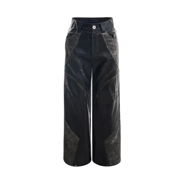 Leather Double Layer Patchwork Pants Set