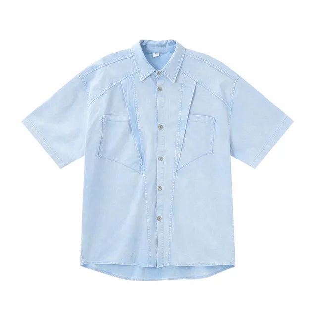 Sky Blue Loose Lapel Collar Shorts Set